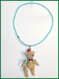 Teddy bear charm bracelet polymer clay and seed beads