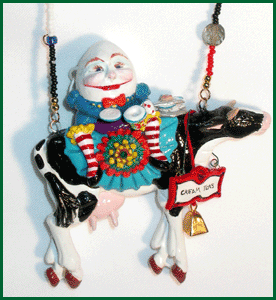 Cream Tea Humpty clay ornament and necklace