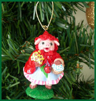 Red Riding Pig clay ornament