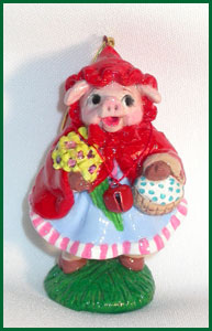 Red Riding Pig clay ornament