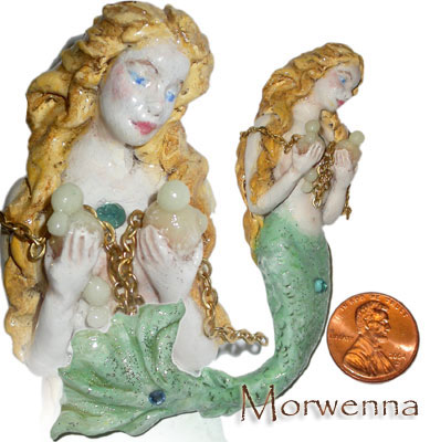 Morwenna the wistful mermaid, clay pin