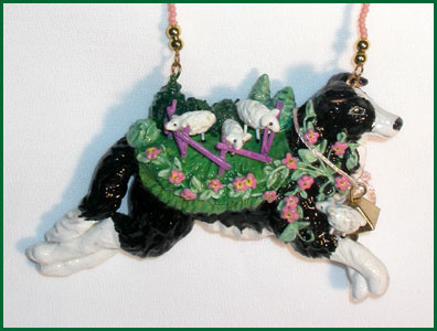 Shep the border collie dog clay necklace or ornament